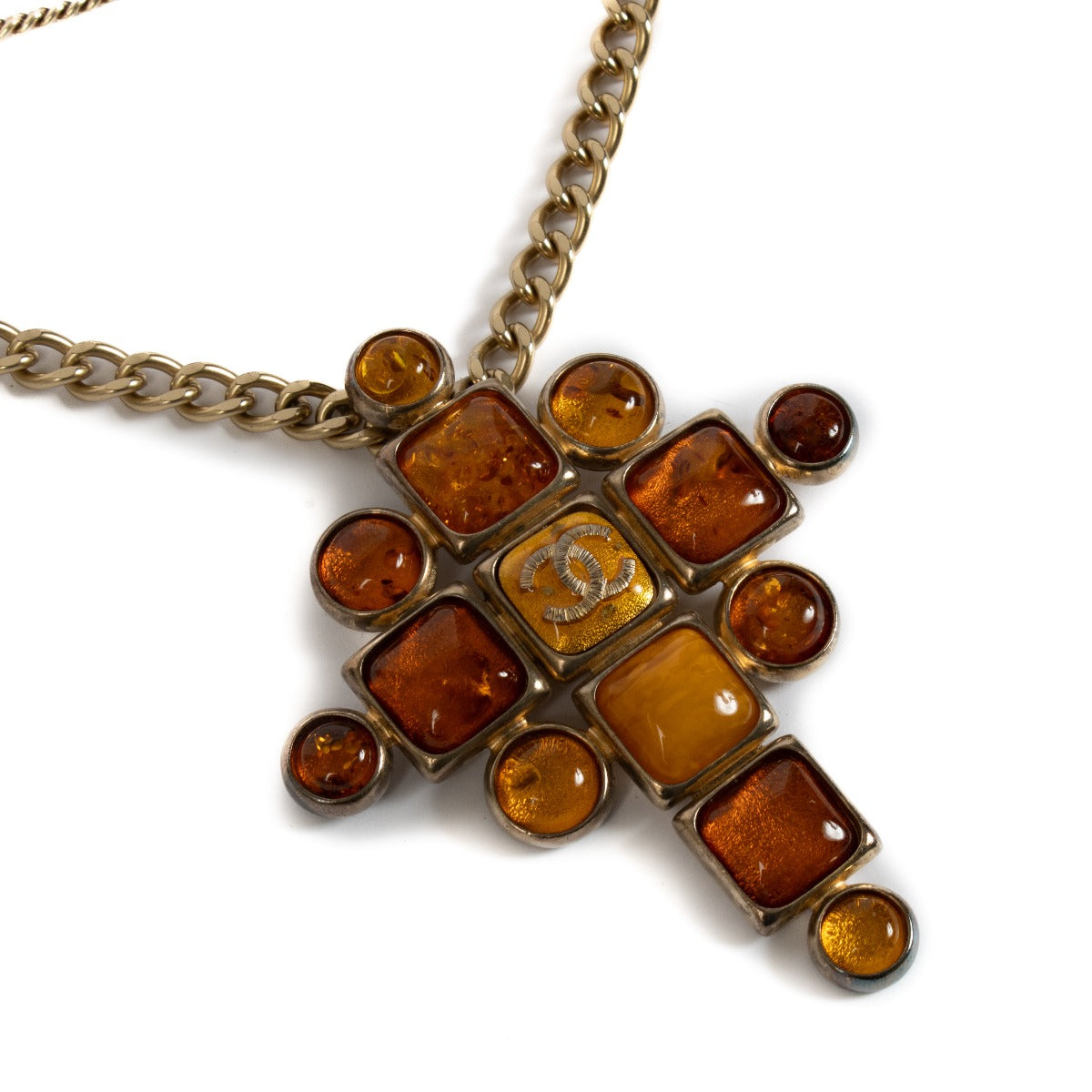 Chanel 07A Golden Multi-Chain Cross Necklace/Brooch