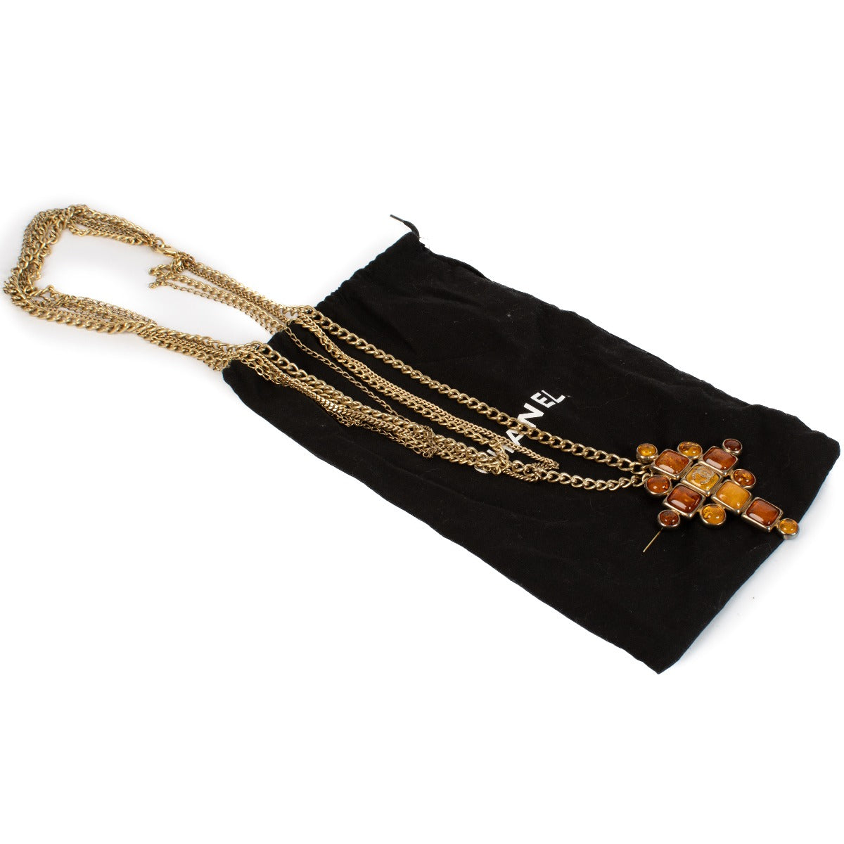 Shop 100% authentic Chanel 07A Golden Multi-Chain Necklace Cross Brooch at Labellov.com.