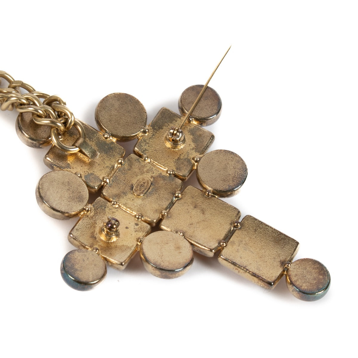 Chanel 07A Golden Multi-Chain Cross Necklace/Brooch