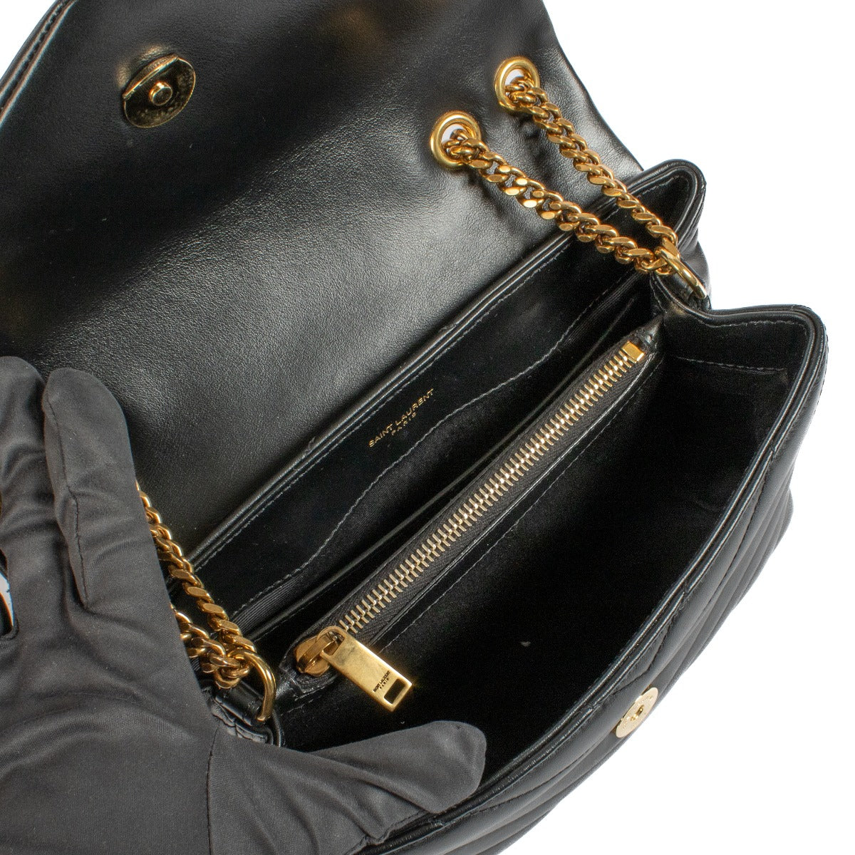 Saint Laurent Zwarte Leren LouLou Kleine Schoudertas