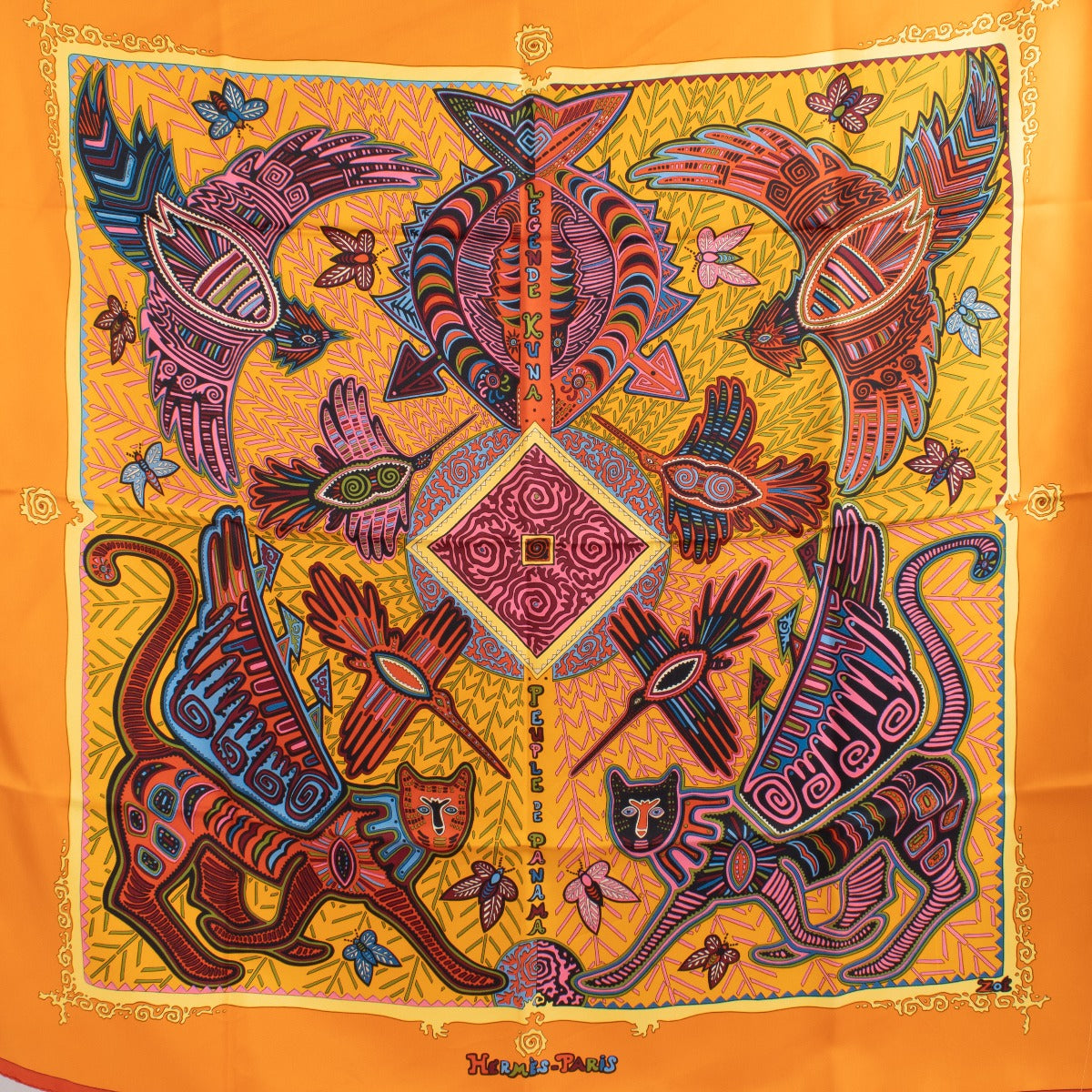 Hermès Foulard 90 en Soie Multicolore Légende Kuna Peuple De Panama