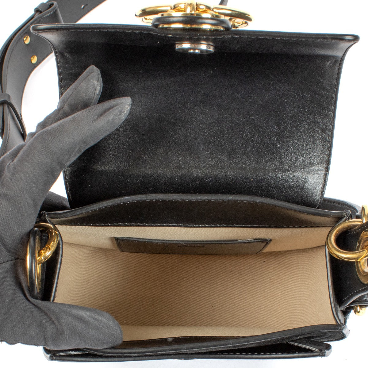 Chloé Black Shiny Leather Small Tess Bag now for sale on Labellov website with designer items in good condition
