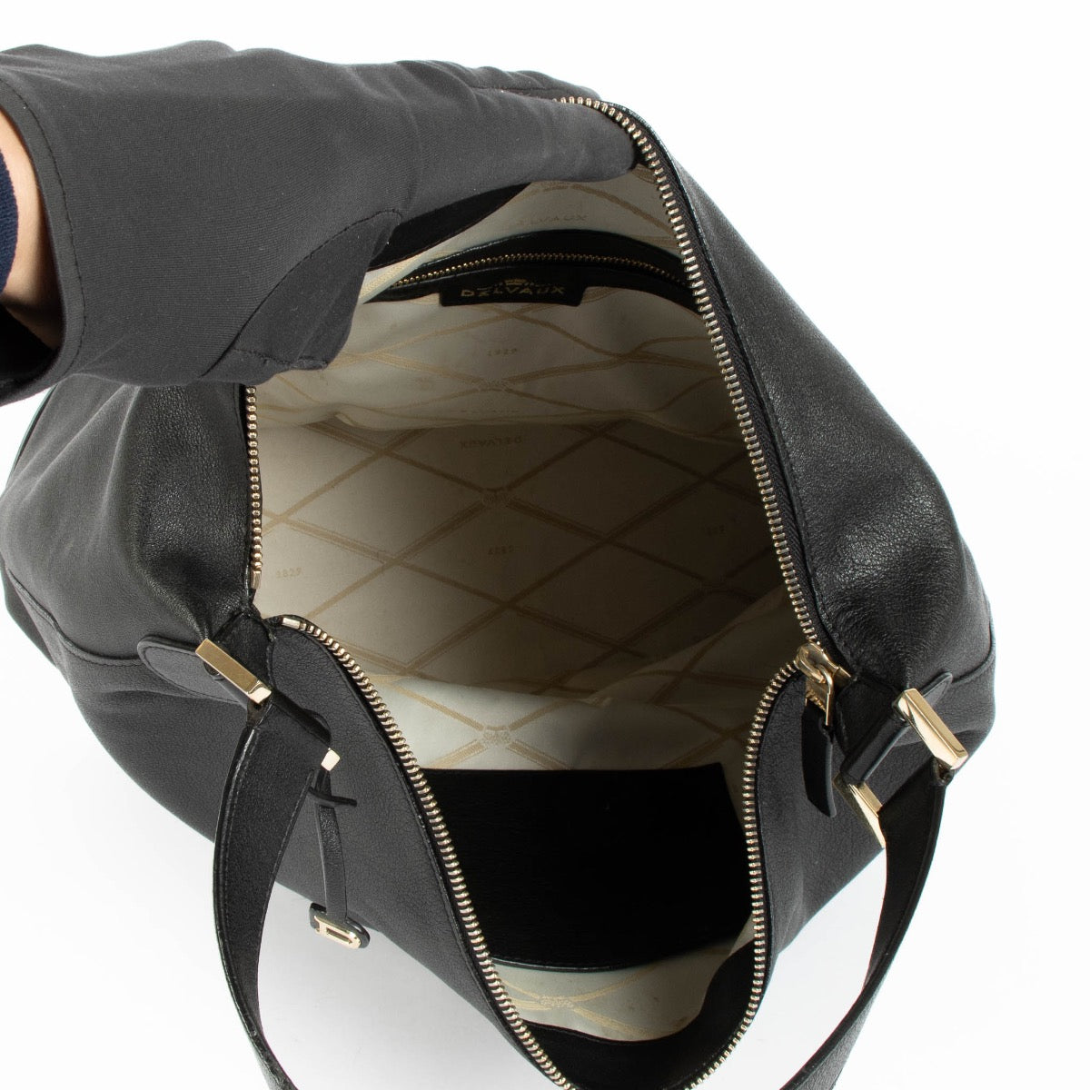 Authentic pre-loved Delvaux Black Leather Every D Hobo Shoulder Bag on Labellov.com