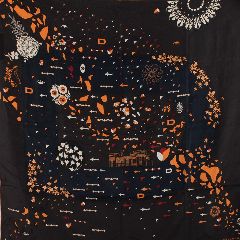Delvaux Black Printed Silk Carré Scarf