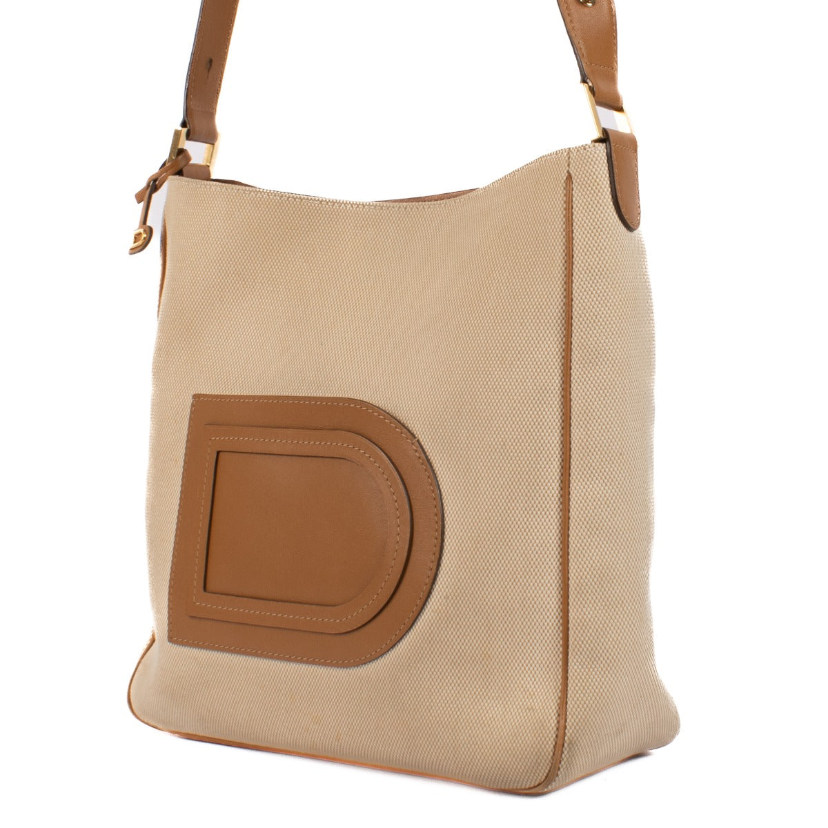 Sac hobo Delvaux Louise en toile et cuir naturel/beige