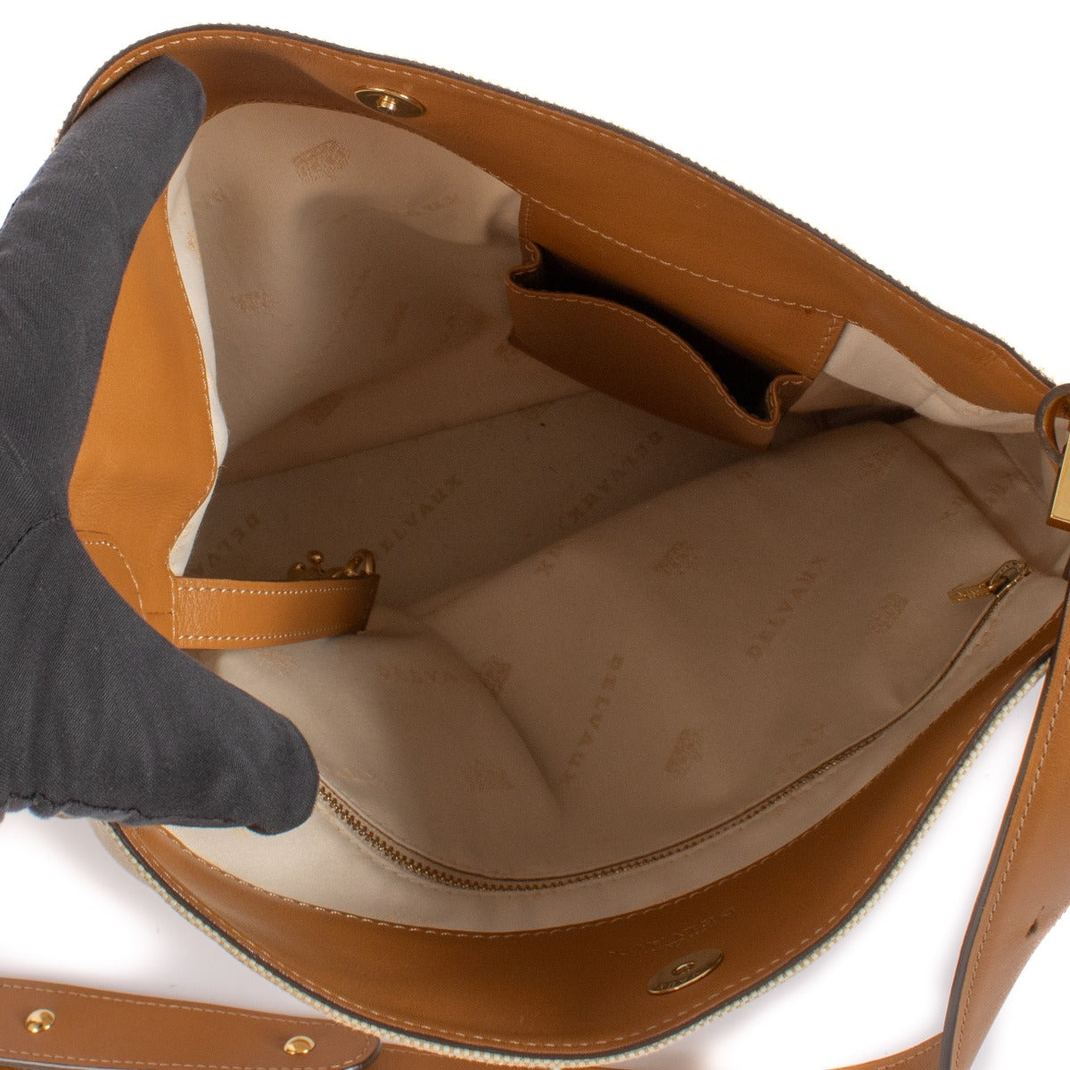 Sac hobo Delvaux Louise en toile et cuir naturel/beige