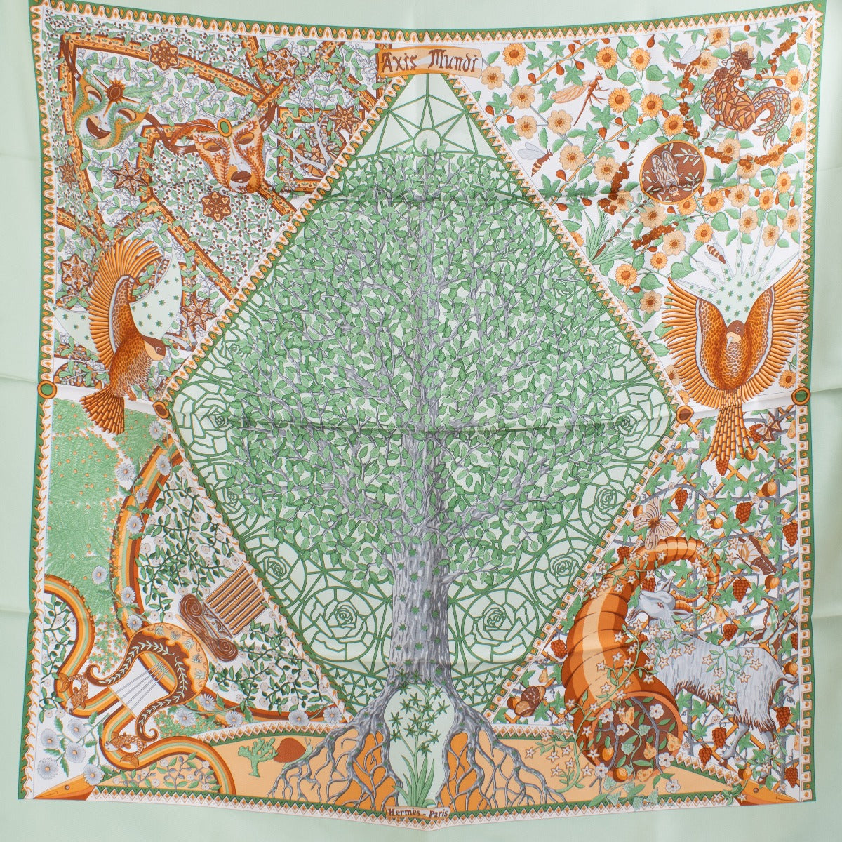 Hermès Mint Green Axis Mundi Silk 90 Scarf