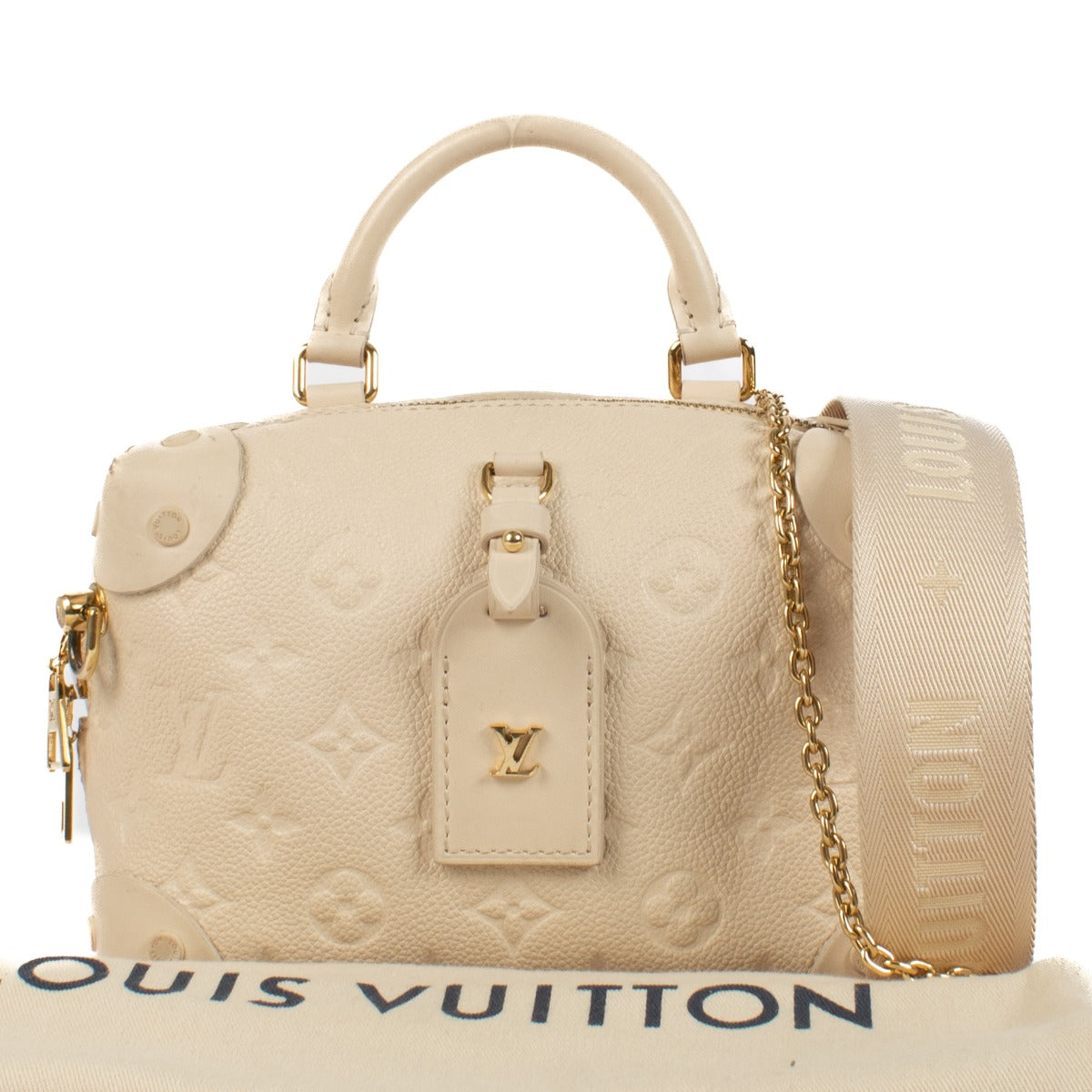 Shop safe online at Labellov in Antwerp, Brussels and Knokke this 100% authentic second hand Louis Vuitton Neige Monogram Empreinte Petite Malle Souple Bag