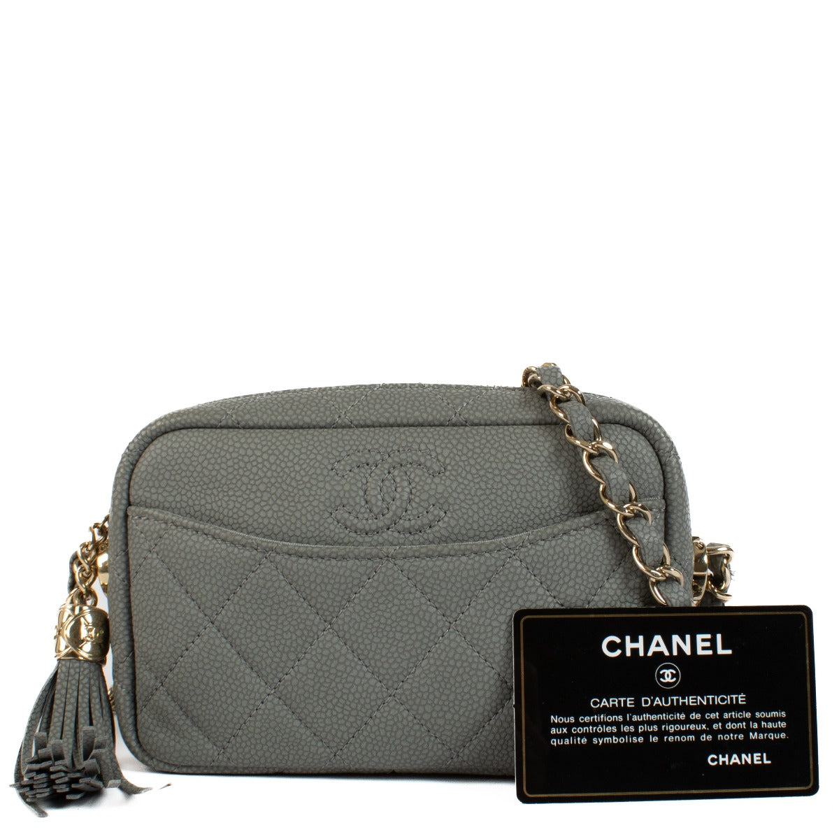 Shop safe online at Labellov in Antwerp, Brussels and Knokke this 100% authentic second hand Chanel Grey Leather Small Camera Crossbody Bag