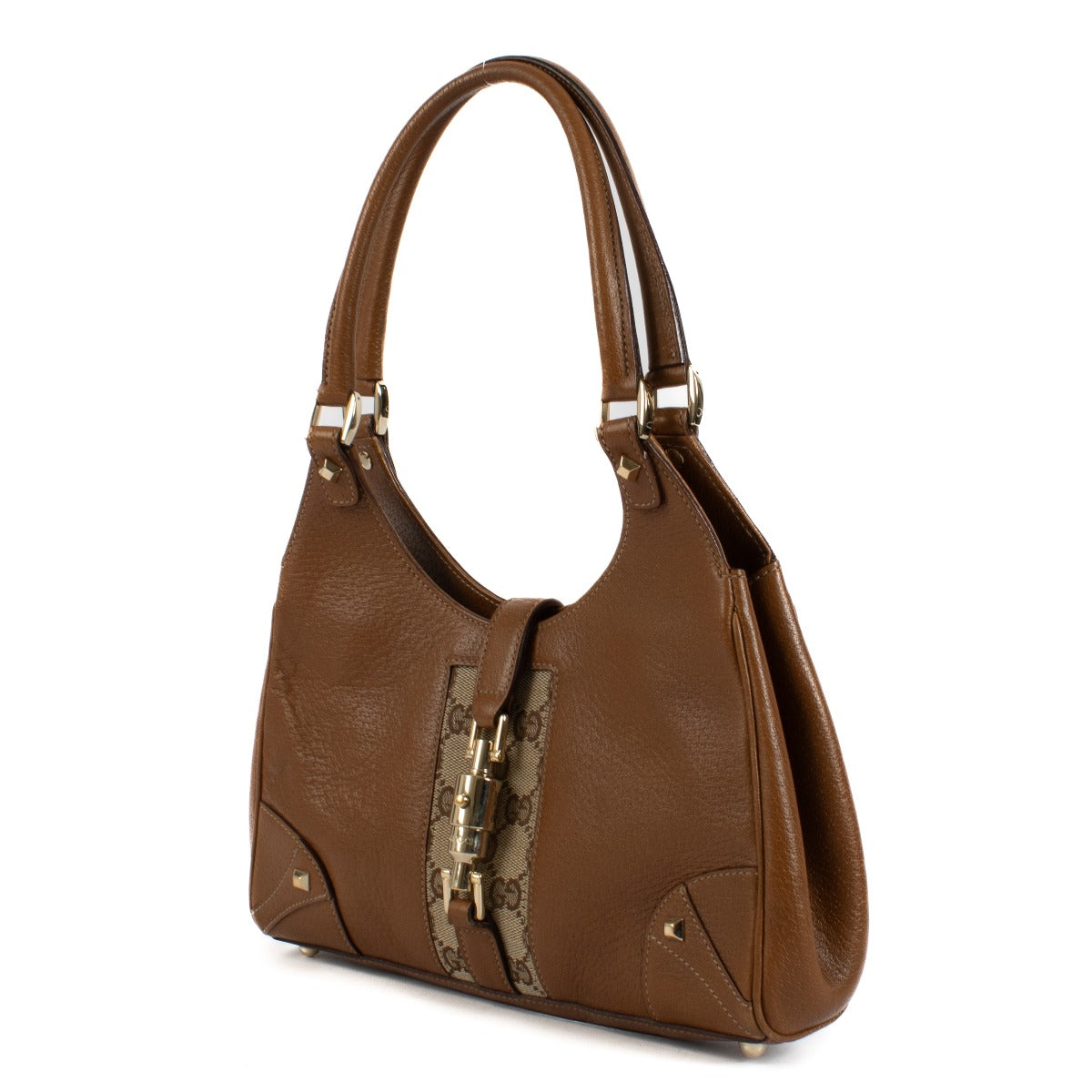 Shop 100% authentic Gucci Brown Leather Monogram Jackie Hobo Small Bag at Labellov.com.