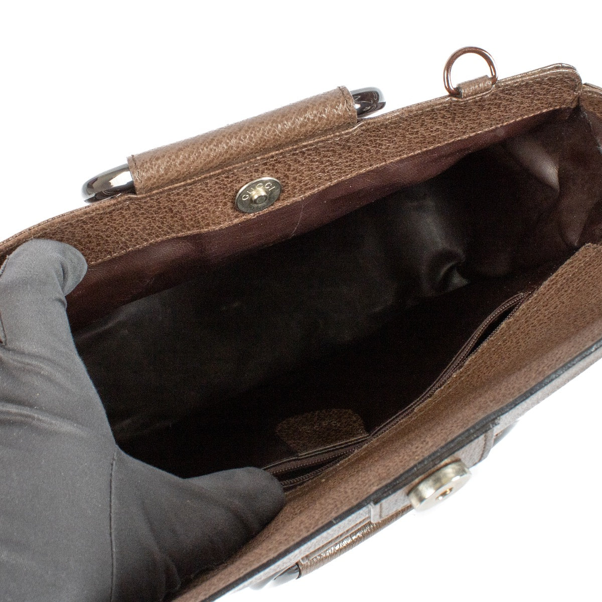 Shop 100% authentic Gucci Brown Leather Ring Handle Satchel Bag at Labellov.com.