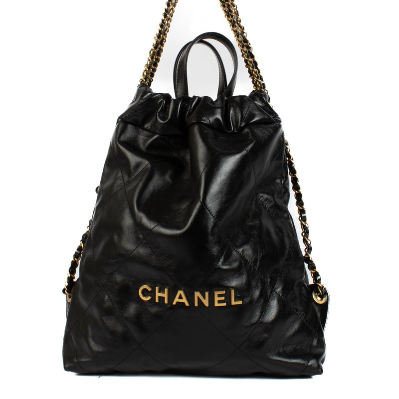 Chanel Black Shiny Calfskin 22 Backpack