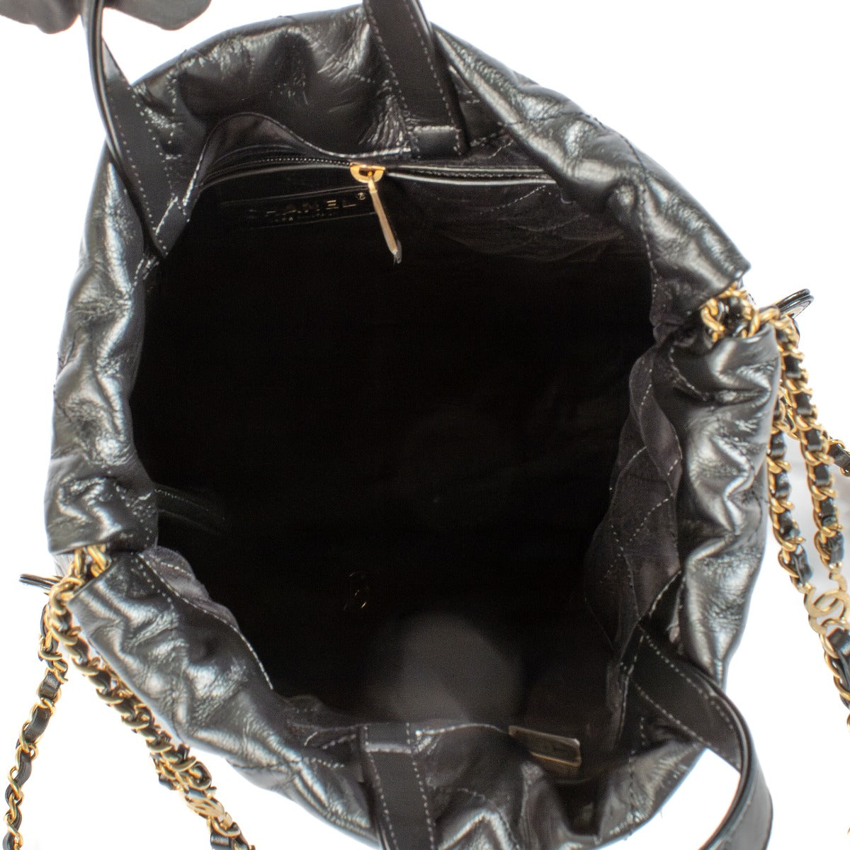 Chanel Black Shiny Calfskin 22 Backpack