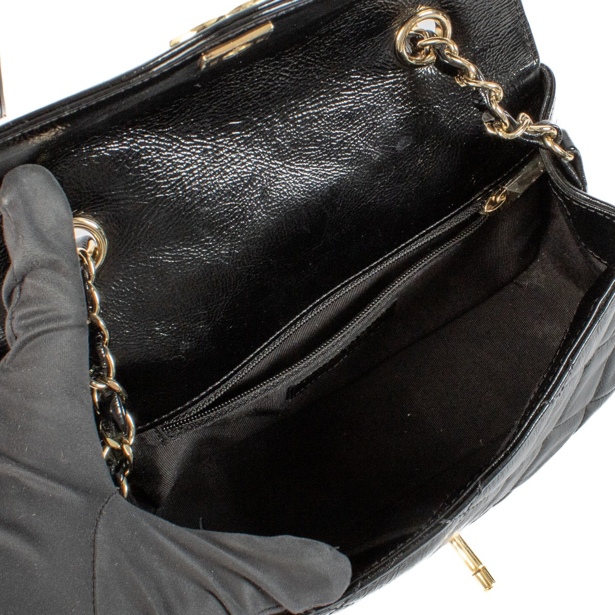 Chanel Zwart Glanzend Kalfsleer Mini Flap Bag