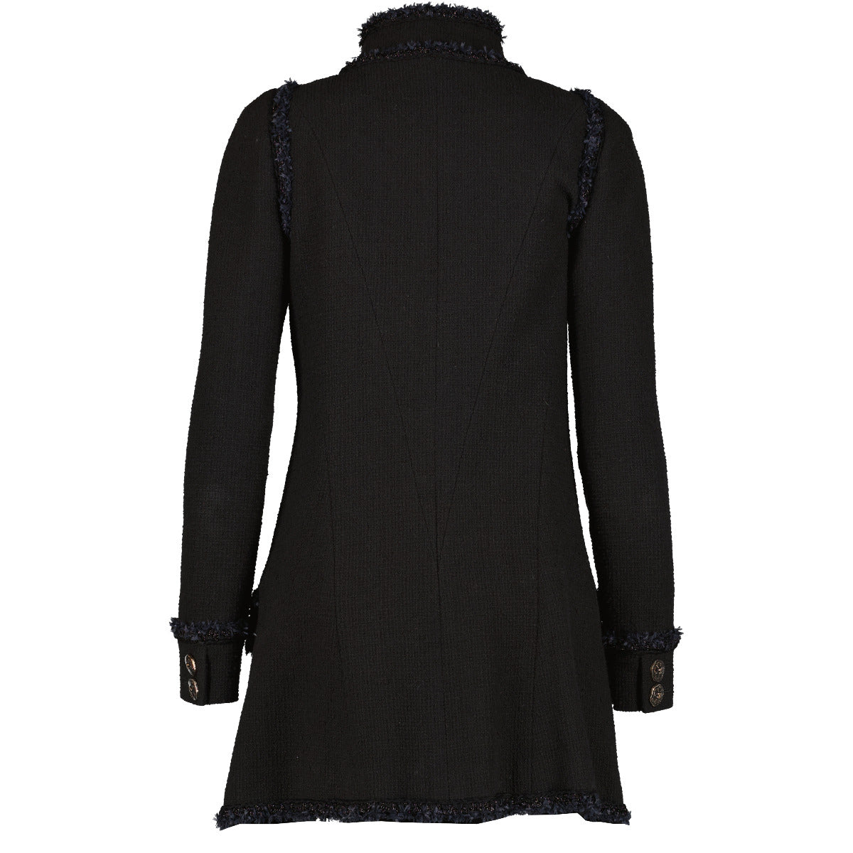Chanel Black Chanel 13C Versailles Black Tweed Camellia Button Long Jacket