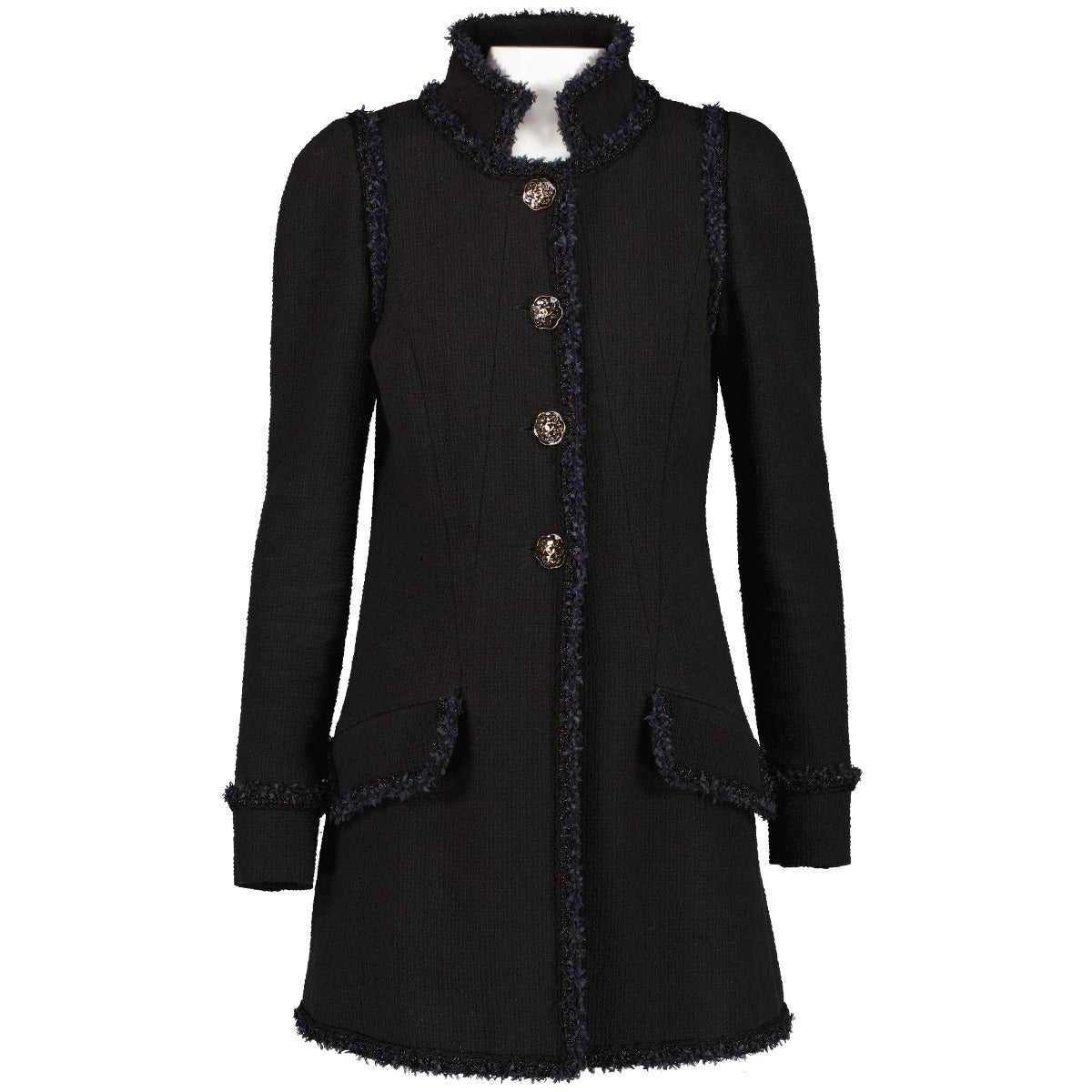 Chanel Cruise 2013 Versailles Black Tweed Camellia Button Long Jacket