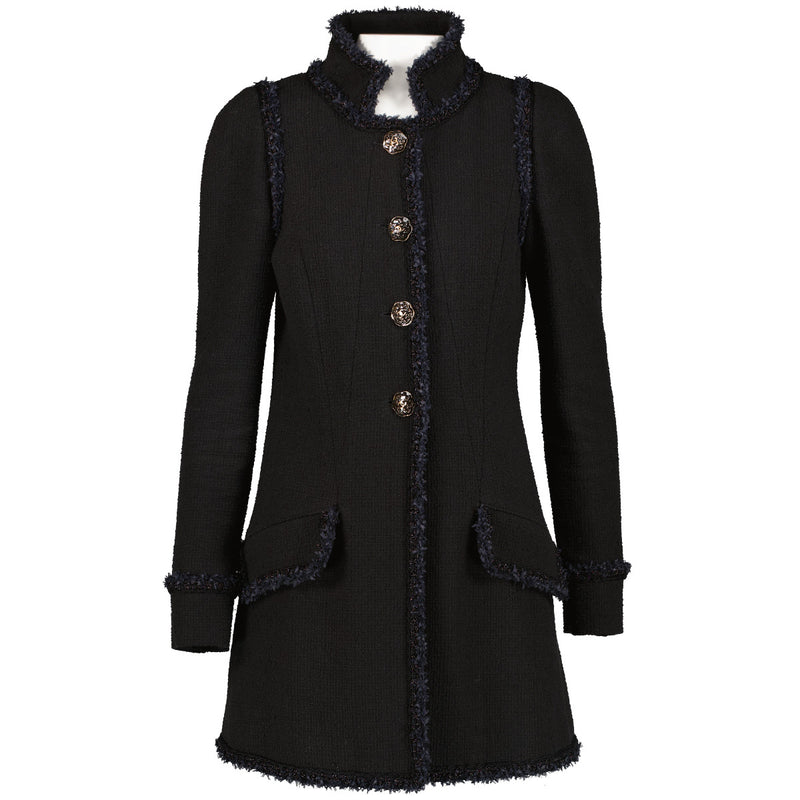 Chanel Cruise 2013 Versailles Black Tweed Camellia Button Long Jacket