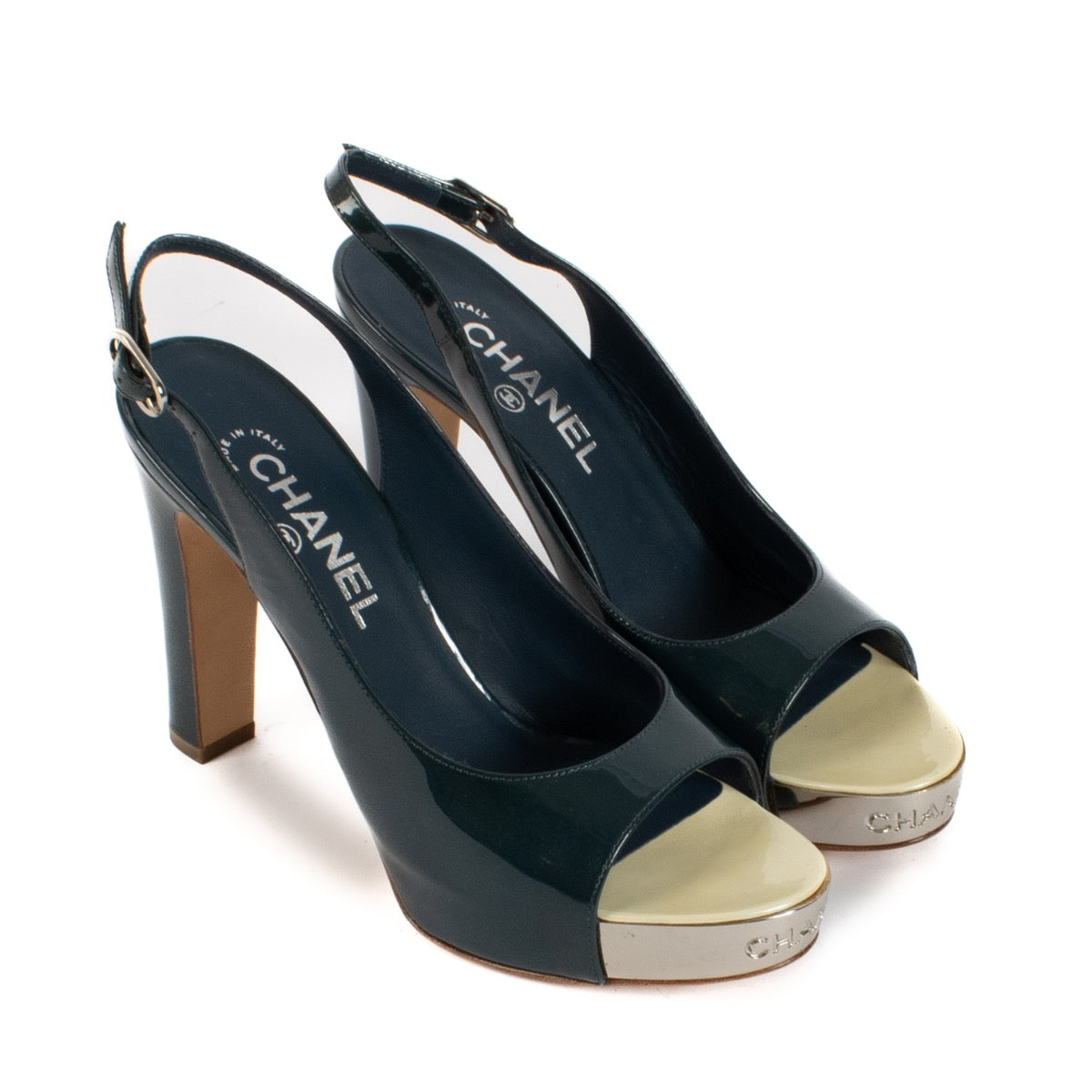 shop 100% authentic second hand Chanel Blue Patent Heels - Size 38 1/2 on Labellov.com