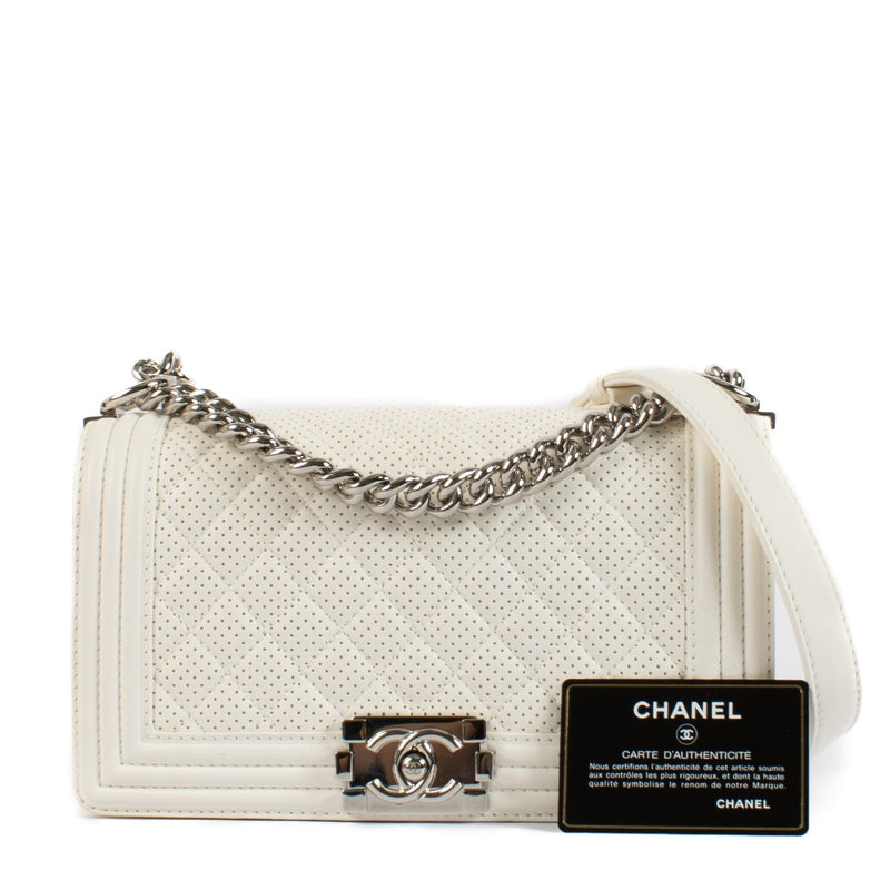 Shop 100% authentic secondhand Chanel White Perforated Medium Boy Crossbody Bag on Labellov.com