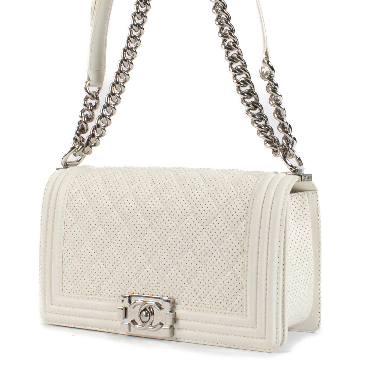 Shop 100% authentic secondhand Chanel White Perforated Medium Boy Crossbody Bag on Labellov.com