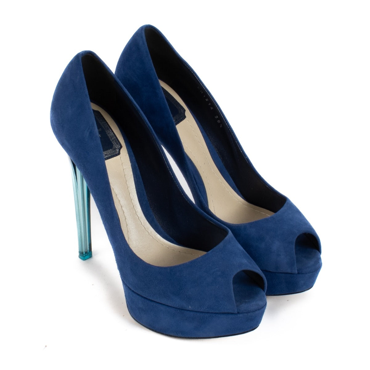 Shop safe online at Labellov in Antwerp, Brussels and Knokke this 100% authentic second hand Christian Dior Blue Suede Gradient Platform Heels - Size 38,5