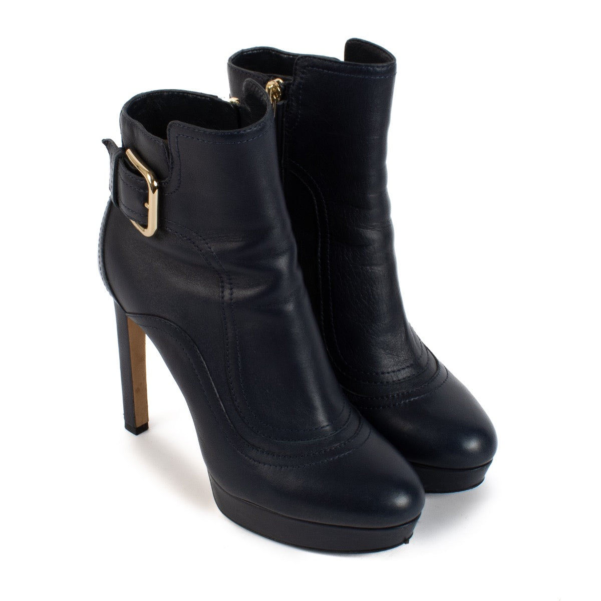 shop 100% authentic second hand Jimmy Choo Blue Leather Boots - Size 38 1/2 on Labellov.com