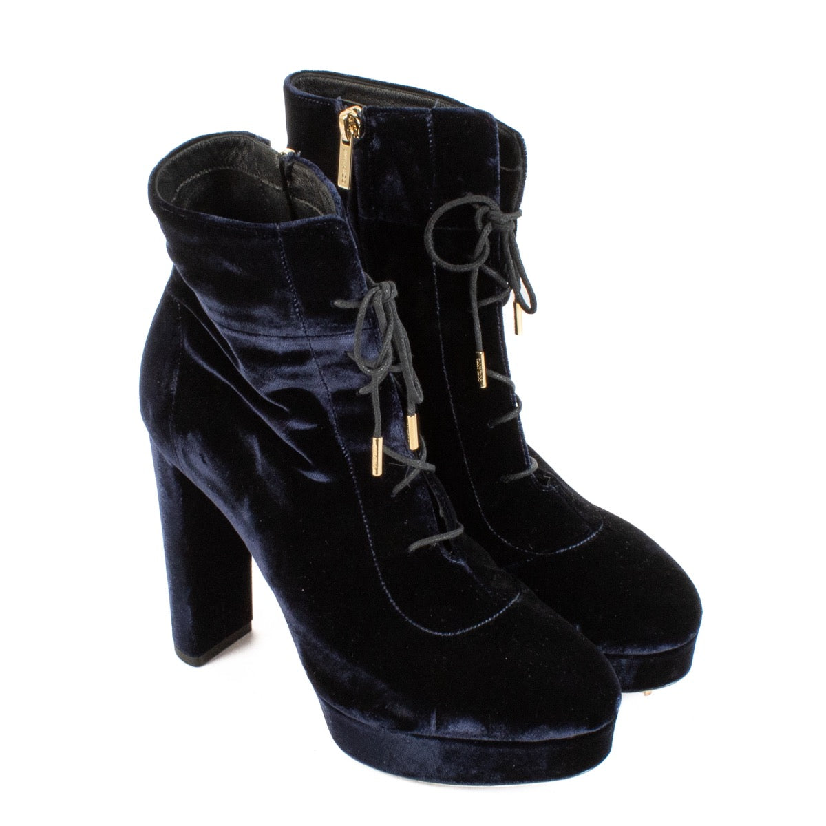 shop 100% authentic second hand Jimmy Choo Blue Velvet Boots - Size 38 1/2 on Labellov.com