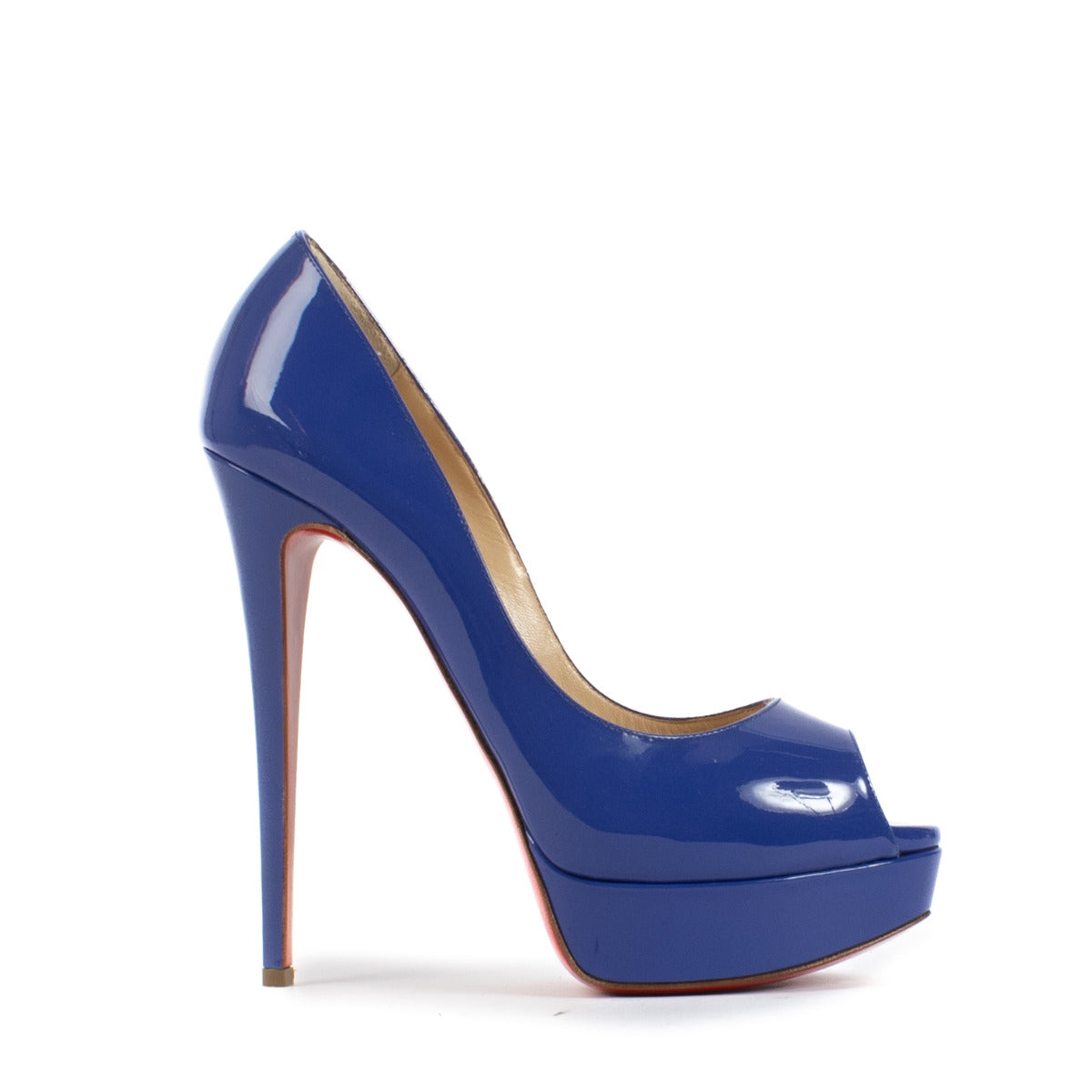 Christian Louboutin Blue Patent Calf Lady Peep 150 Platform Pumps - Maat 39