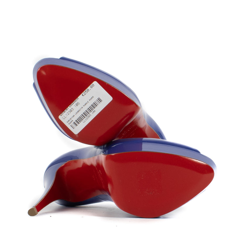 Christian Louboutin Blue Patent Calf Lady Peep 150 Platform Pumps - Size 39