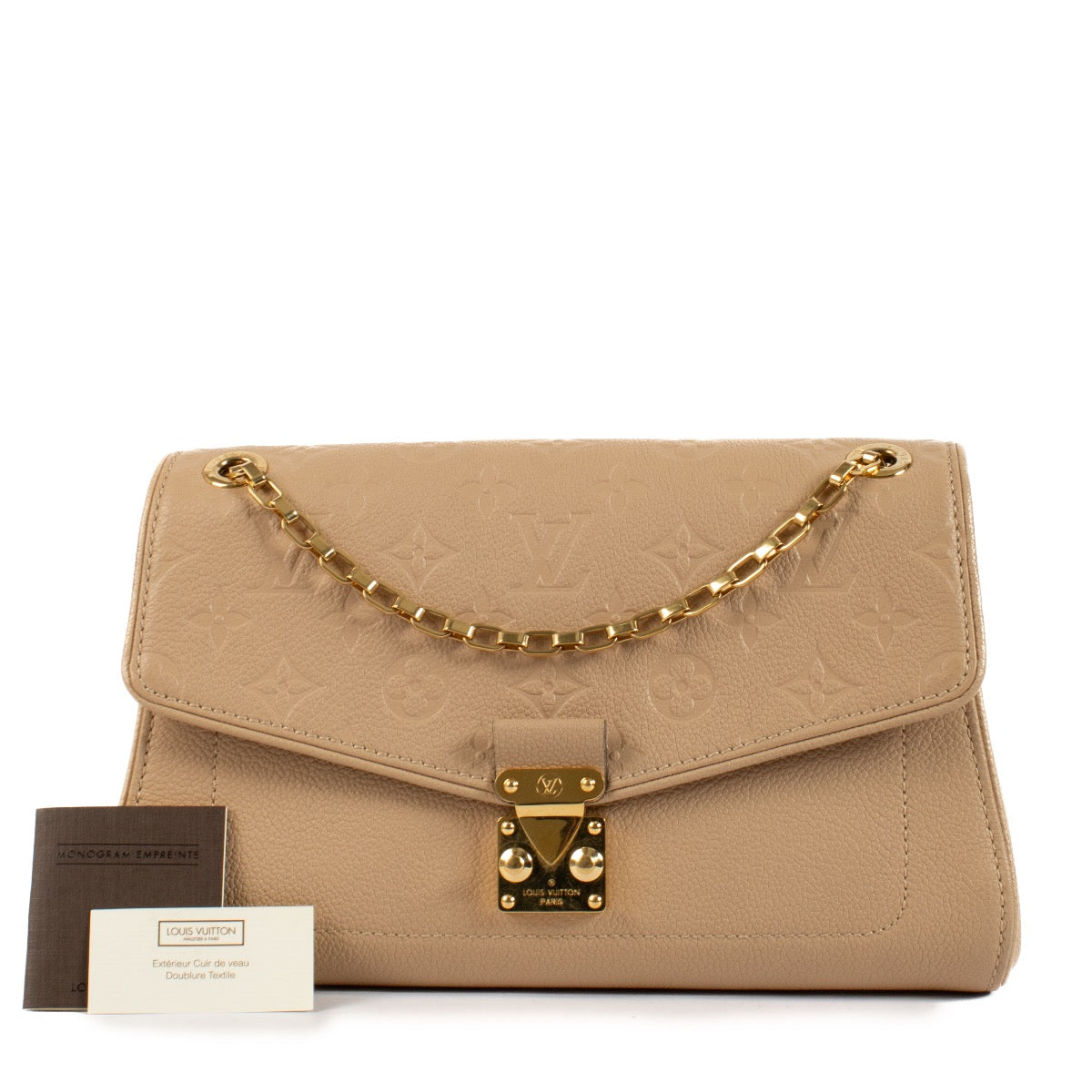 Shop safe online at Labellov in Antwerp, Brussels and Knokke this 100% authentic second hand Louis Vuitton Beige Monogram Empreinte Pallas Crossbody