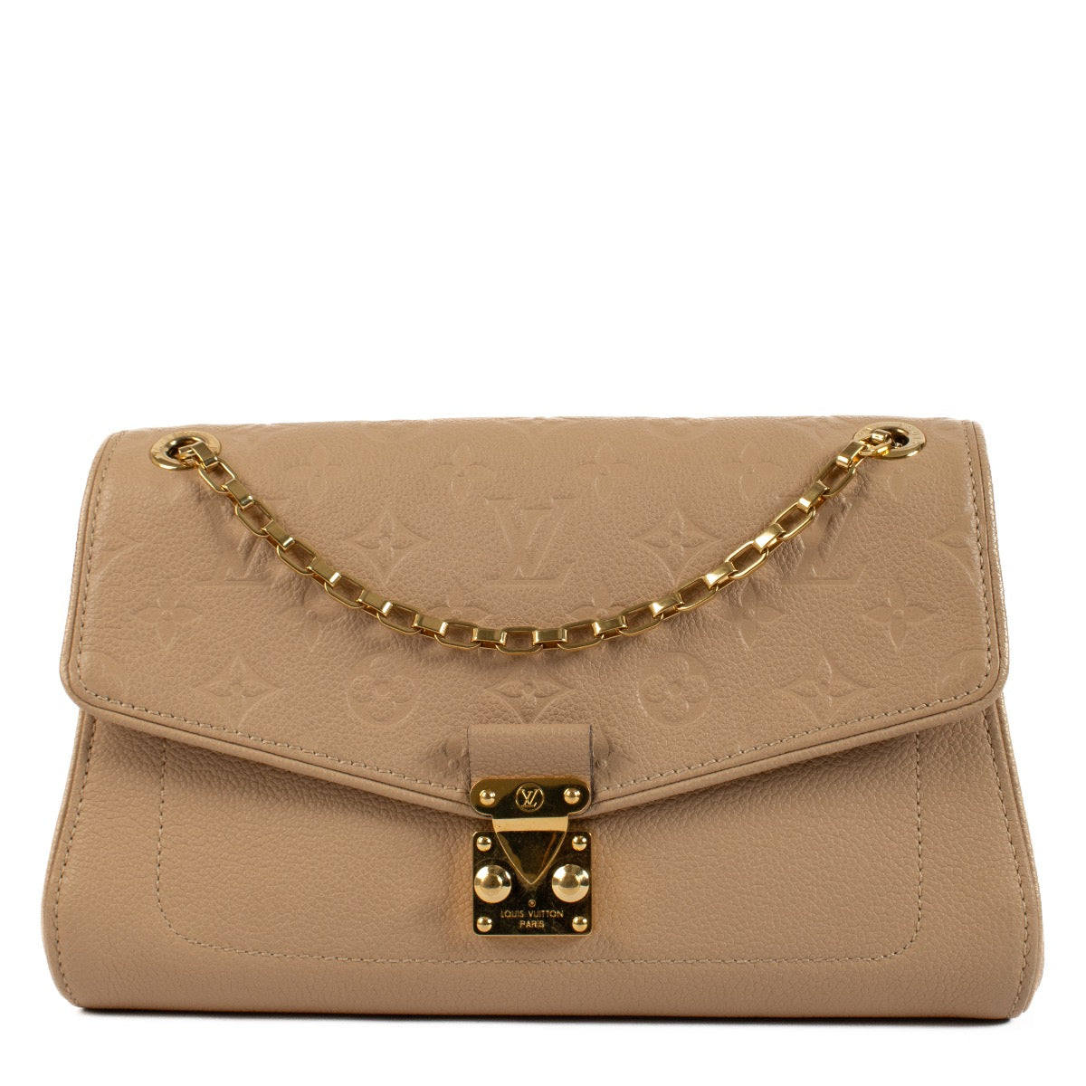 Shop safe online at Labellov in Antwerp, Brussels and Knokke this 100% authentic second hand Louis Vuitton Beige Monogram Empreinte Pallas Crossbody