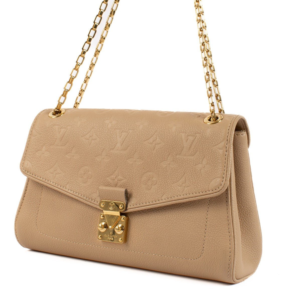 Shop safe online at Labellov in Antwerp, Brussels and Knokke this 100% authentic second hand Louis Vuitton Beige Monogram Empreinte Pallas Crossbody