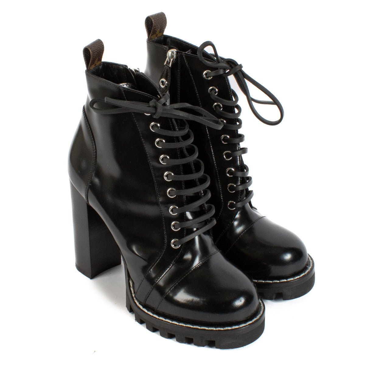 Louis Vuitton Black Patent Lace-Up Boots