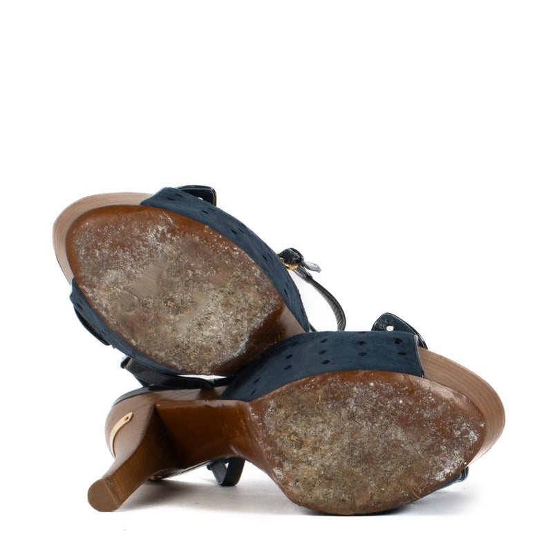 Louis Vuitton Blue Suede Rita Platform Sandals - Size 39