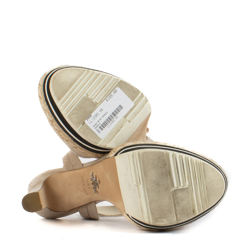 Prada Beige Suede Platform Sandals - Size 38.5