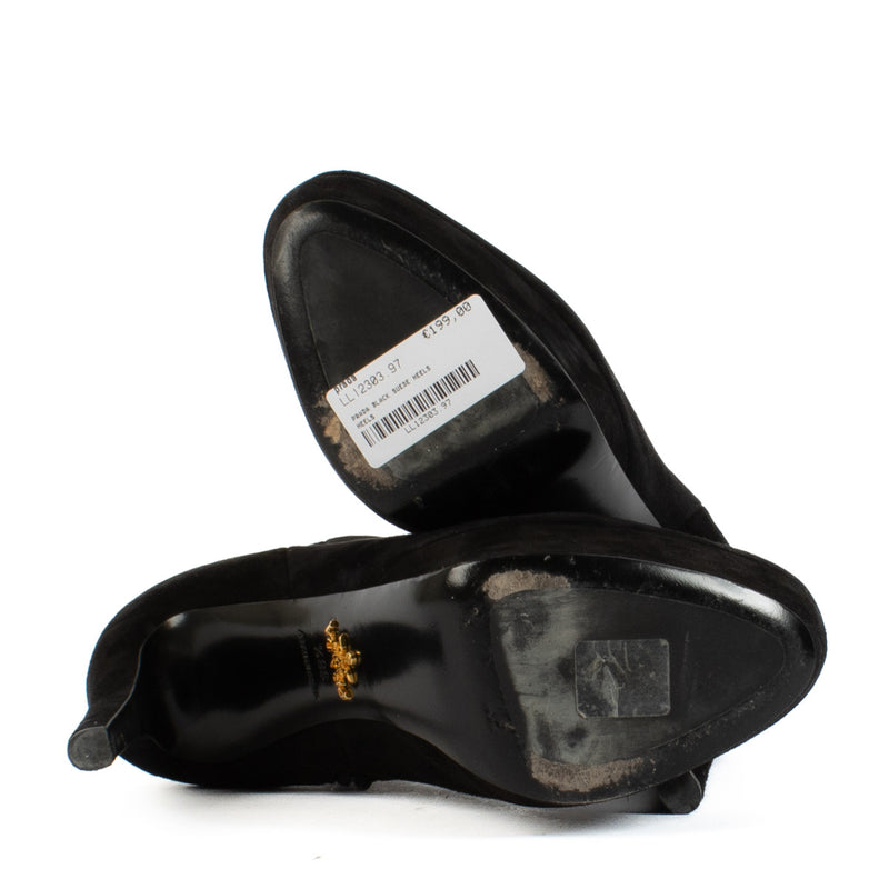 Prada Black Suede Platform Ankle Boots - Size 38.5