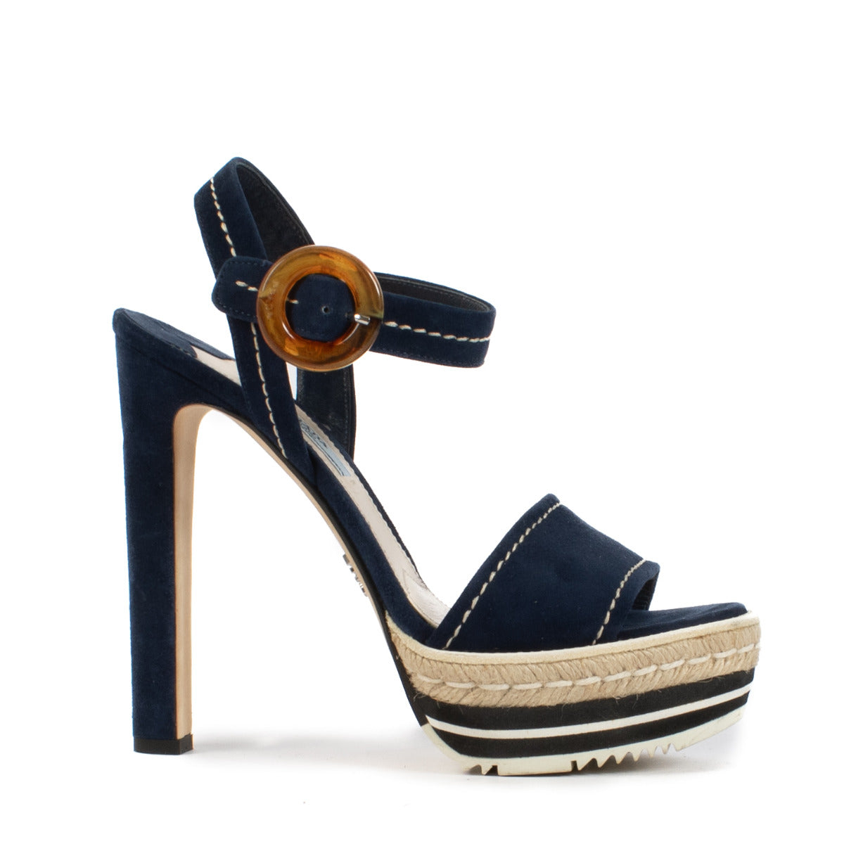 Prada blauwe suède plateausandalen - Maat 39