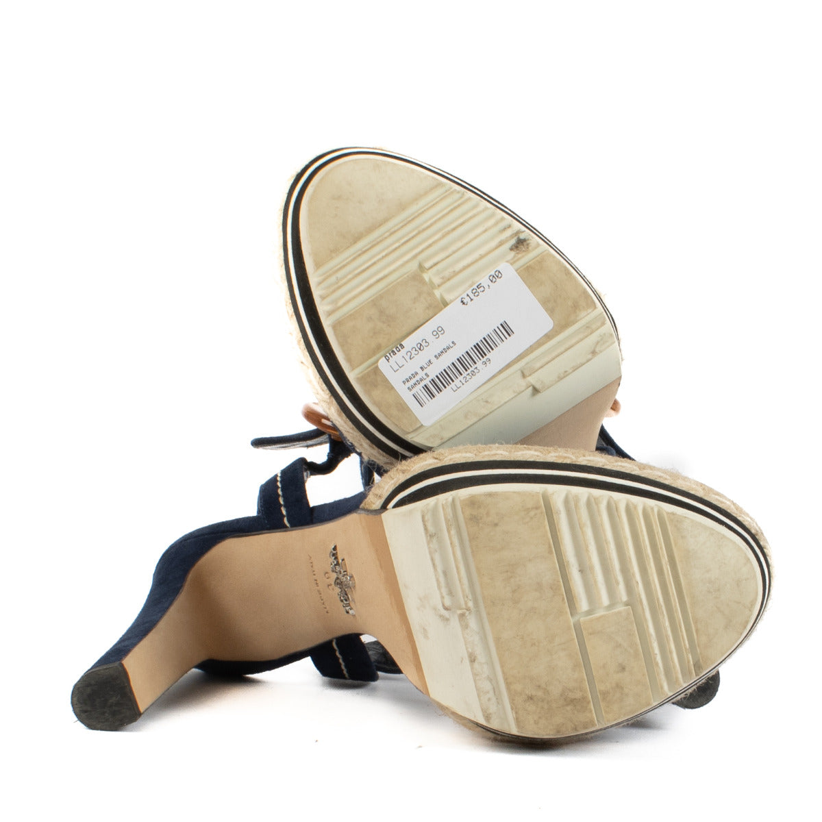 Prada blauwe suède plateausandalen - Maat 39