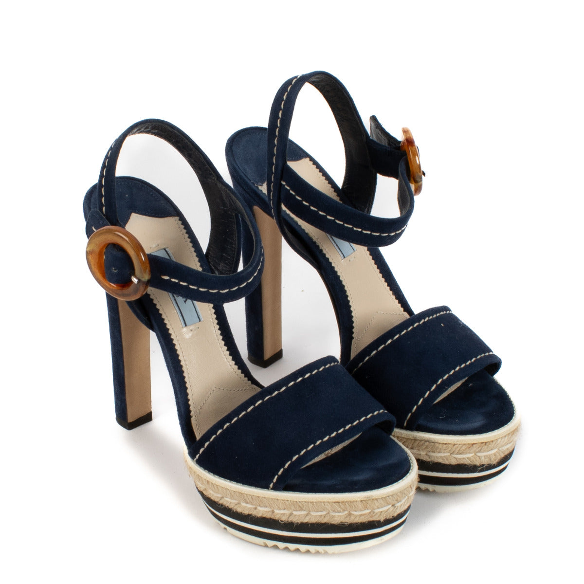 Prada Blue Suede Platform Sandals