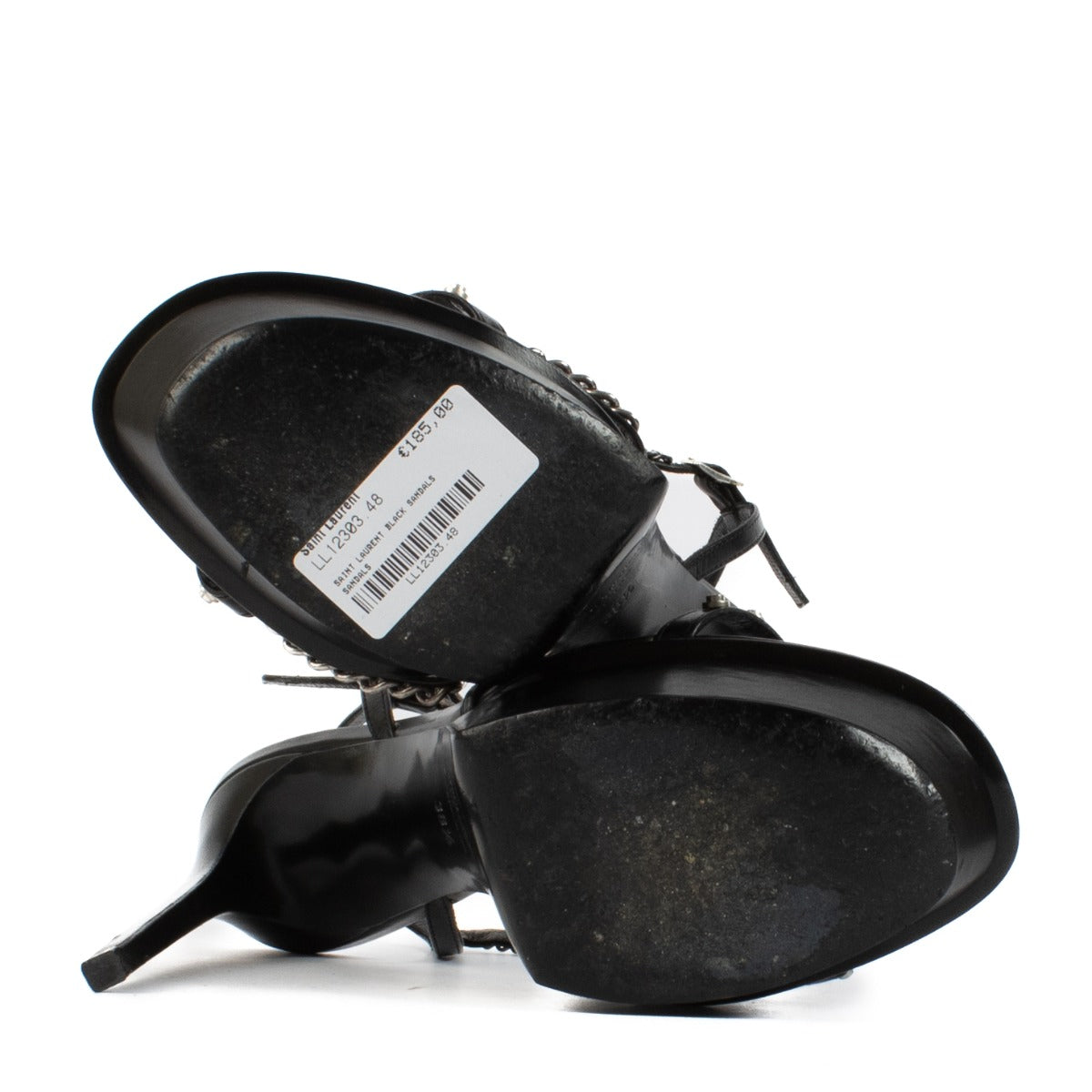 Shop safe online at Labellov in Antwerp, Brussels and Knokke this 100% authentic second hand Saint Laurent Black Leather Pearl and Chain Heels - Size 38,5