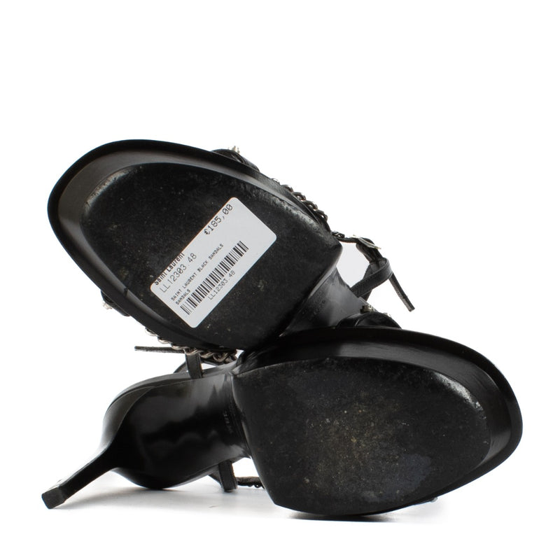 Shop safe online at Labellov in Antwerp, Brussels and Knokke this 100% authentic second hand Saint Laurent Black Leather Pearl and Chain Heels - Size 38,5