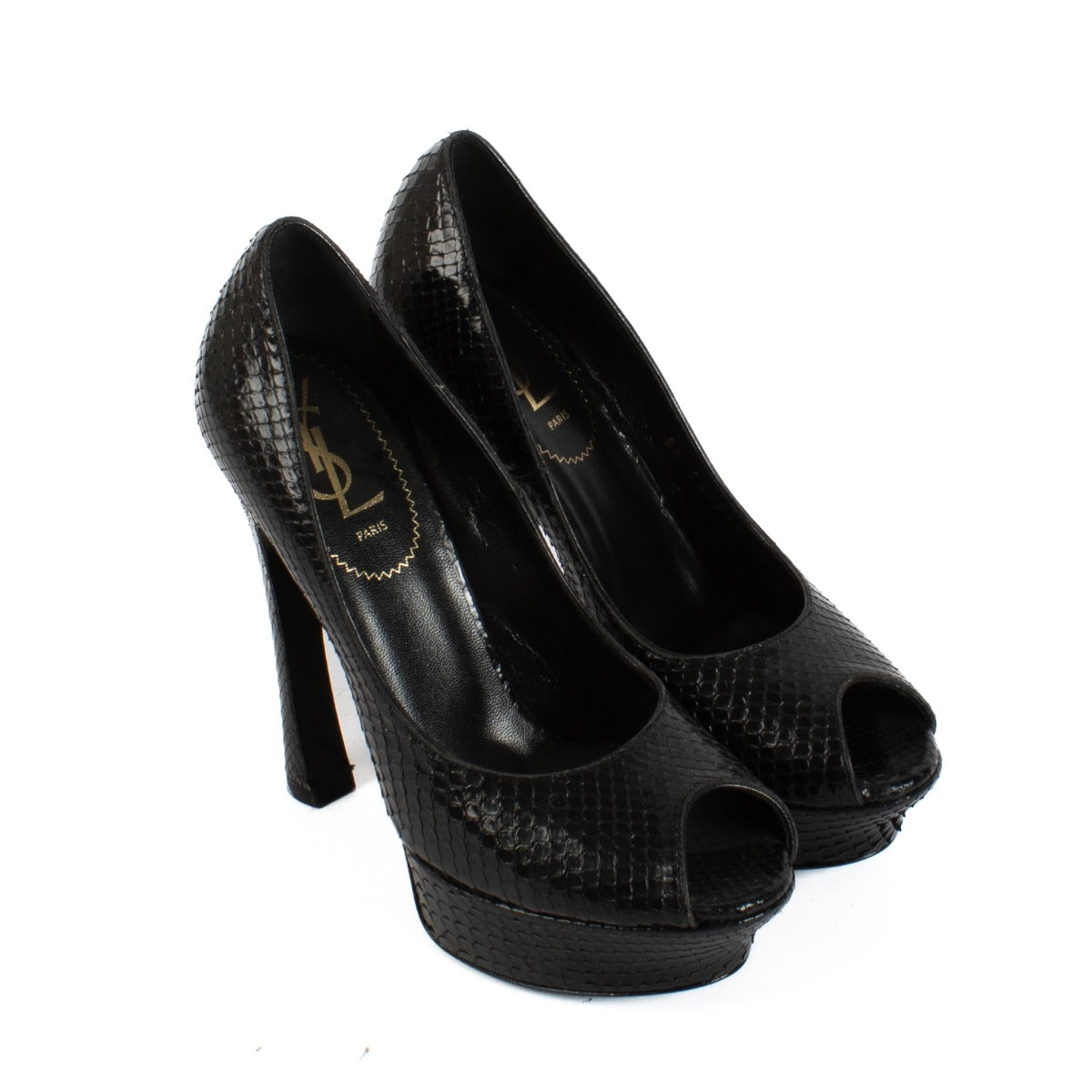 Shop safe online at Labellov in Antwerp, Brussels and Knokke this 100% authentic second hand Saint Laurent Black Python Platform Heels - Size 38