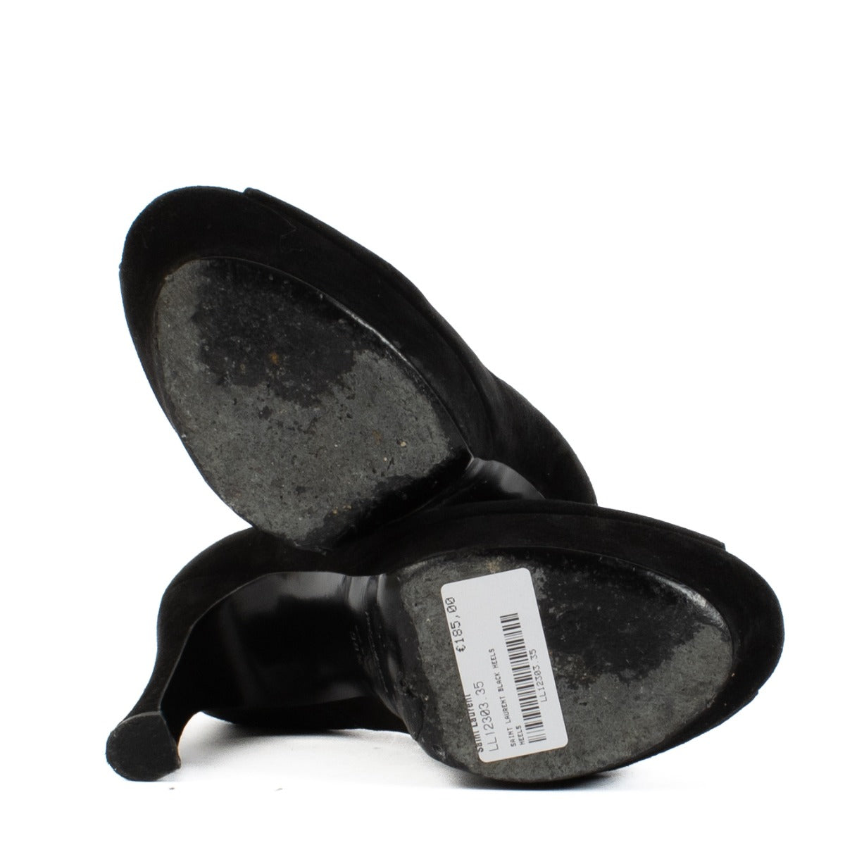 Shop safe online at Labellov in Antwerp, Brussels and Knokke this 100% authentic second hand Saint Laurent Black Suede Open Toe Platform Heels - Size 38,5