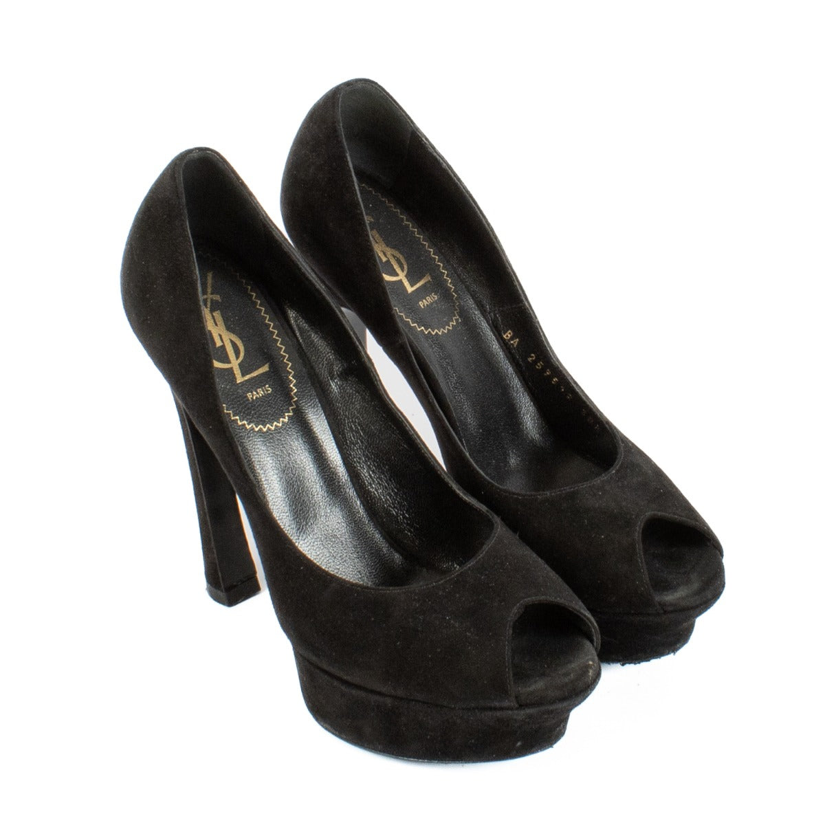 Shop safe online at Labellov in Antwerp, Brussels and Knokke this 100% authentic second hand Saint Laurent Black Suede Open Toe Platform Heels - Size 38,5