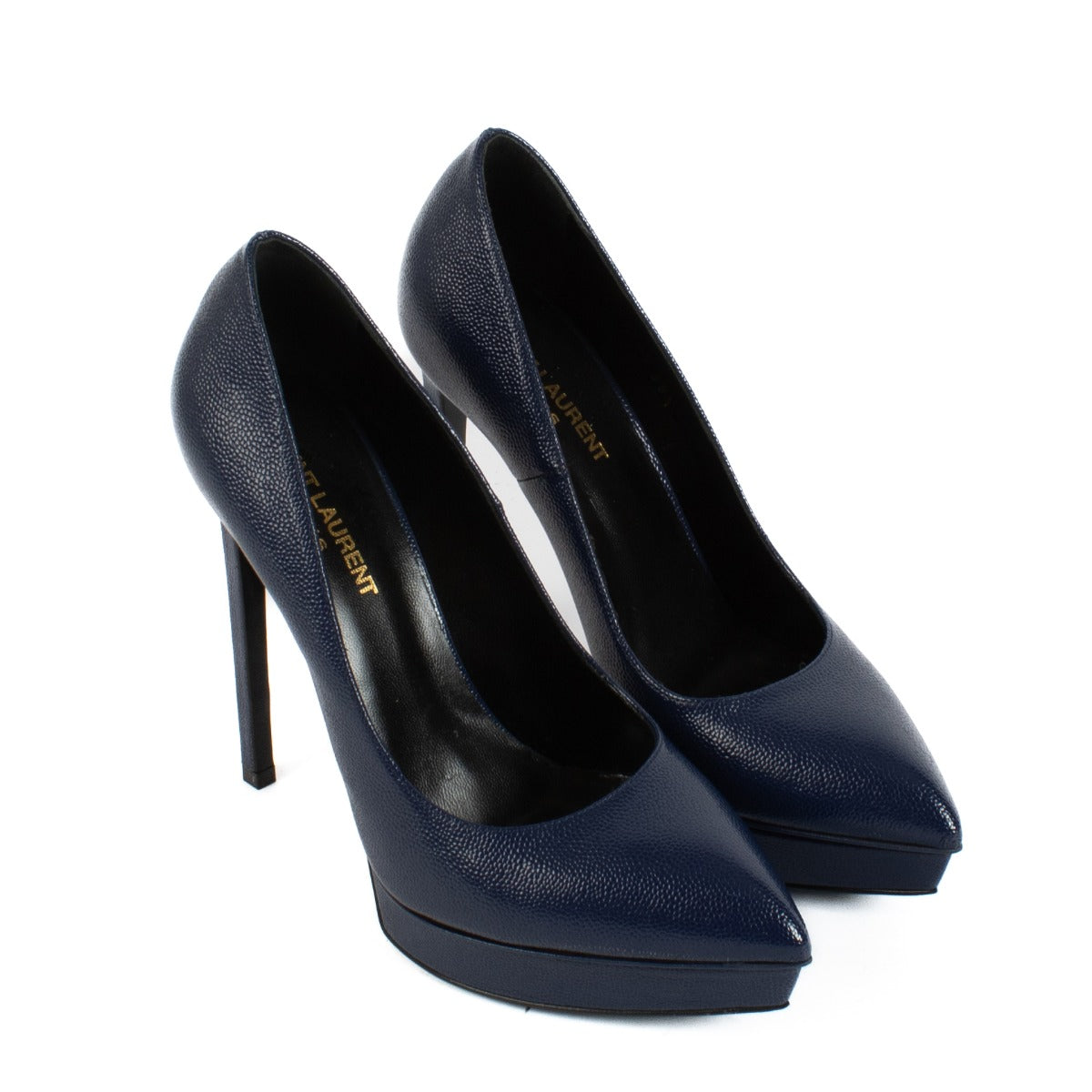 Shop safe online at Labellov in Antwerp, Brussels and Knokke this 100% authentic second hand Saint Laurent Blue Leather Pointed Toe Platform Heels - Size 38,5