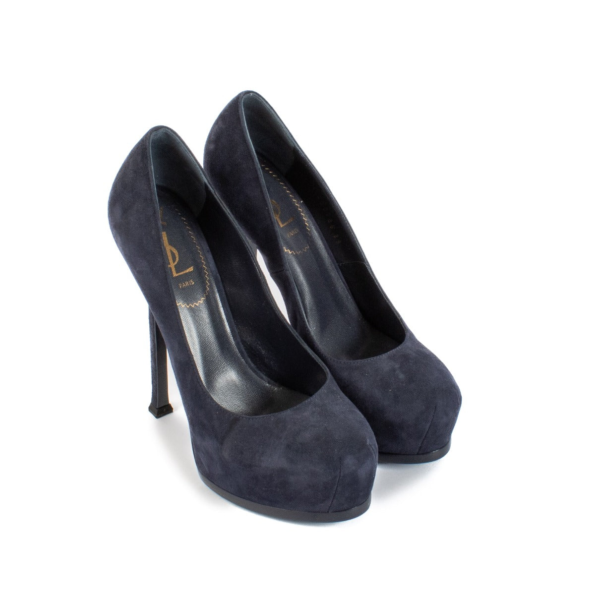 Shop safe online at Labellov in Antwerp, Brussels and Knokke this 100% authentic second hand Saint Laurent Blue Suede Platform Heels - Size 38
