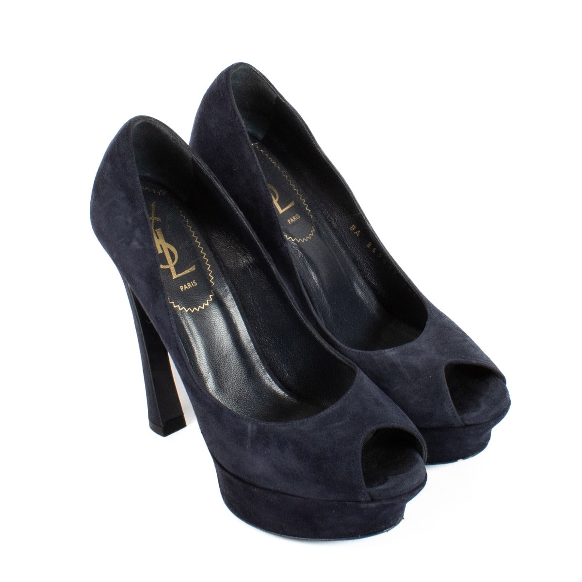 Shop safe online at Labellov in Antwerp, Brussels and Knokke this 100% authentic second hand Saint Laurent Blue Suede Open Toe Platform Heels - Size 38,5