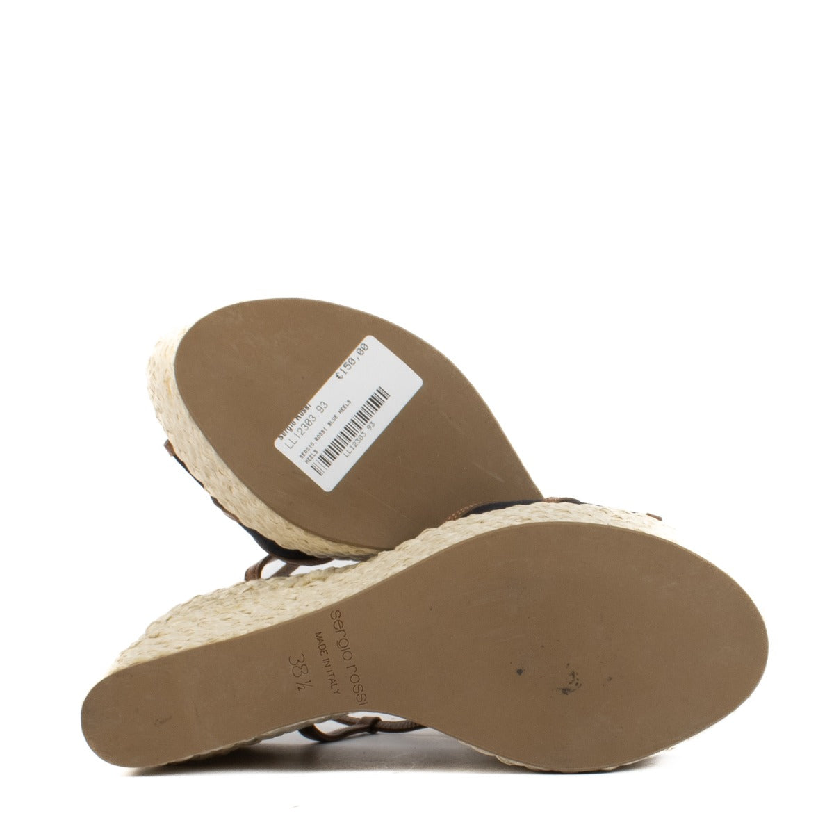 Shop safe online at Labellov in Antwerp, Brussels and Knokke this 100% authentic second hand Sergio Rossi Leather/Denim Wedge Heels - Size 38,5
