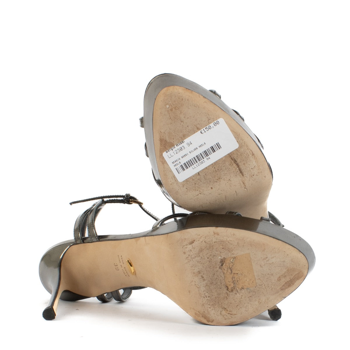 Shop safe online at Labellov in Antwerp, Brussels and Knokke this 100% authentic second hand Sergio Rossi Silver Leather Heels - Size 39