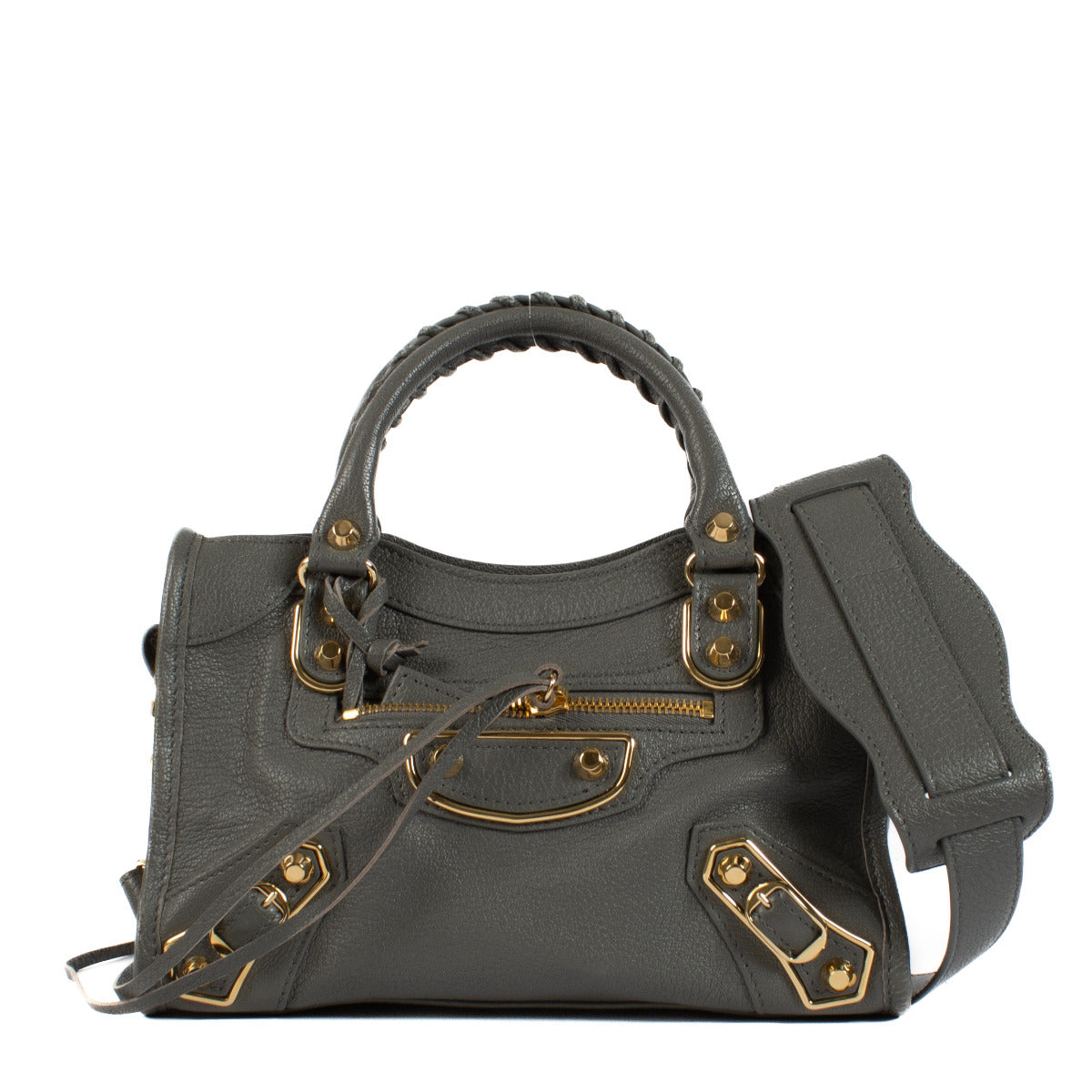 Balenciaga Grey Leather Metallic Edge Mini City Bag